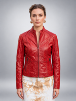 Scarlet Red Stylish Leather Jacket For Women