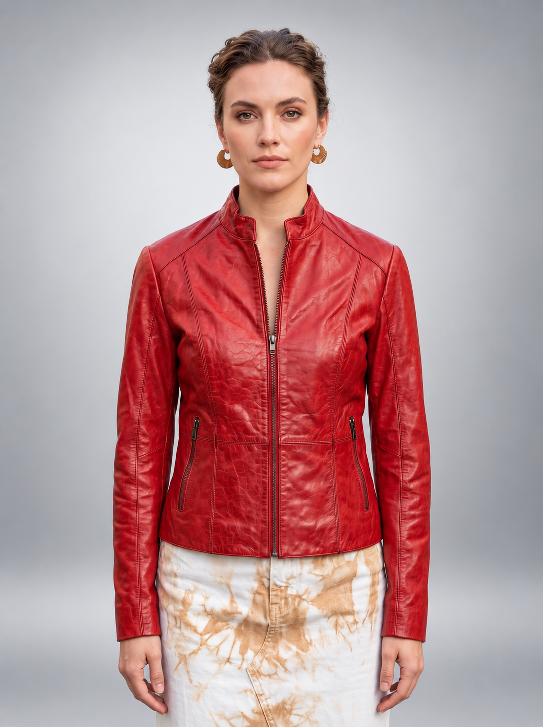 Scarlet Red Stylish Leather Jacket For Women