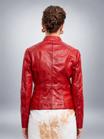 Scarlet Red Stylish Leather Jacket For Women