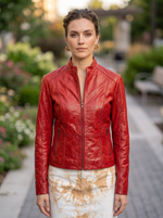 Scarlet Red Stylish Leather Jacket For Women