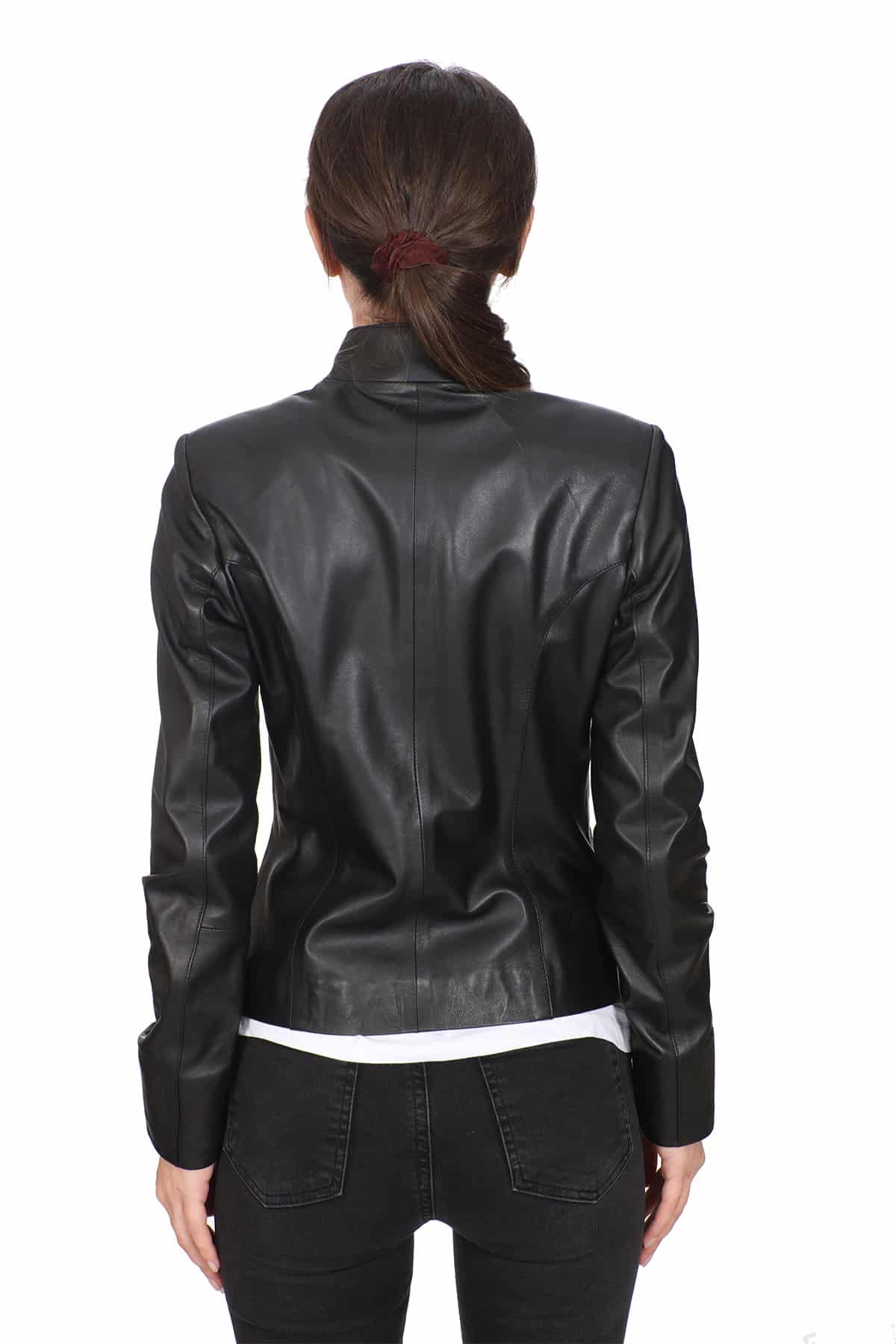 Navaeh Black Motor Biker Leather Jacket For Women