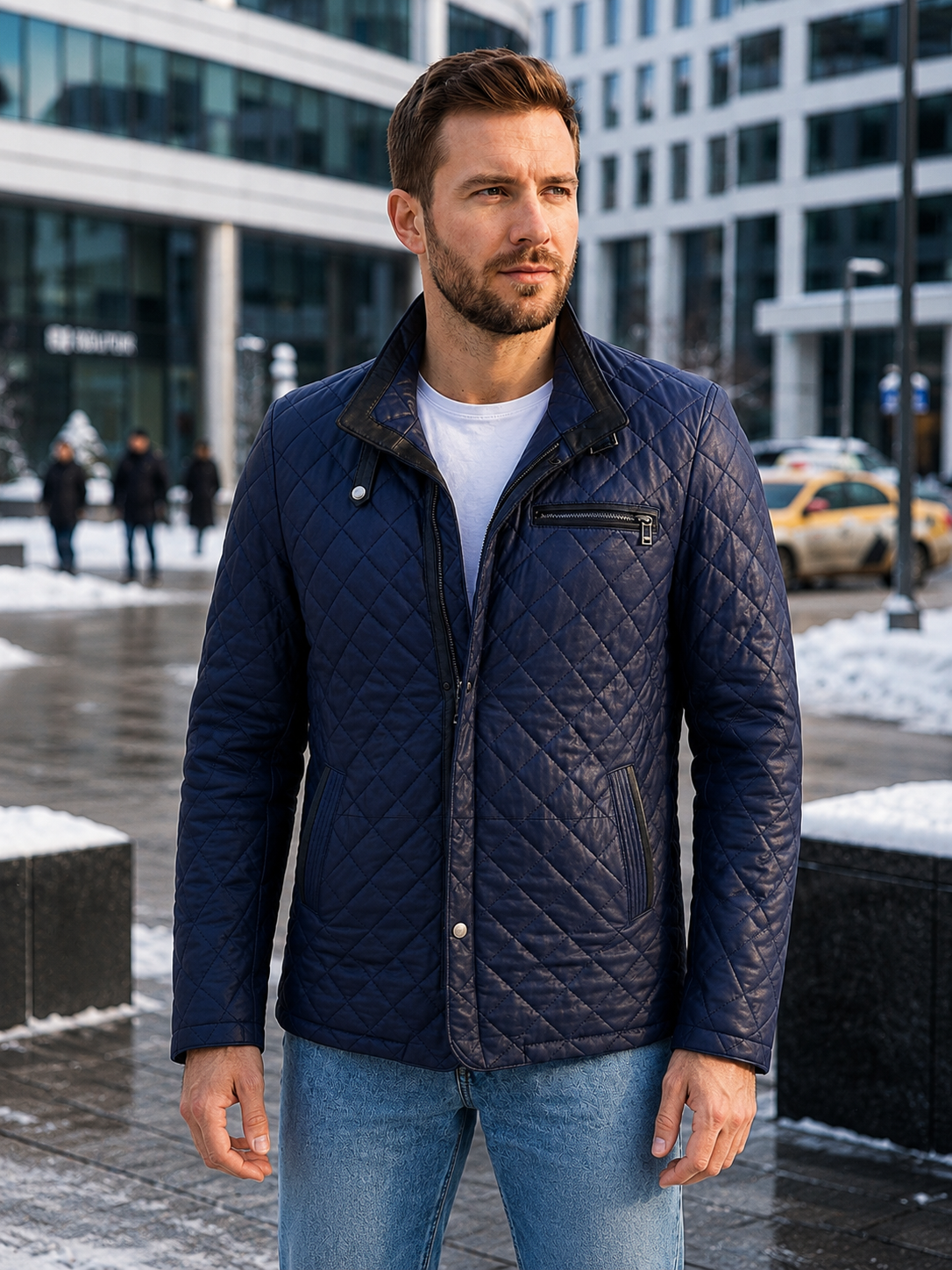 Scoot Puffer Leather Jacket For Men