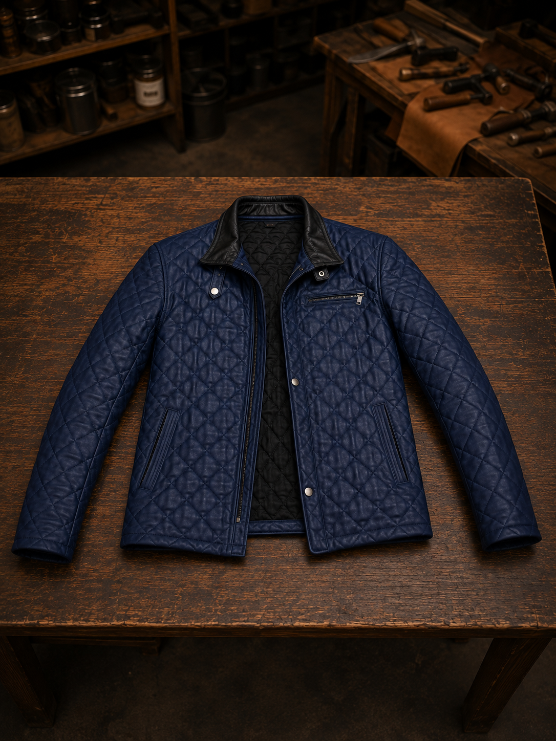 Scoot Puffer Leather Jacket For Men