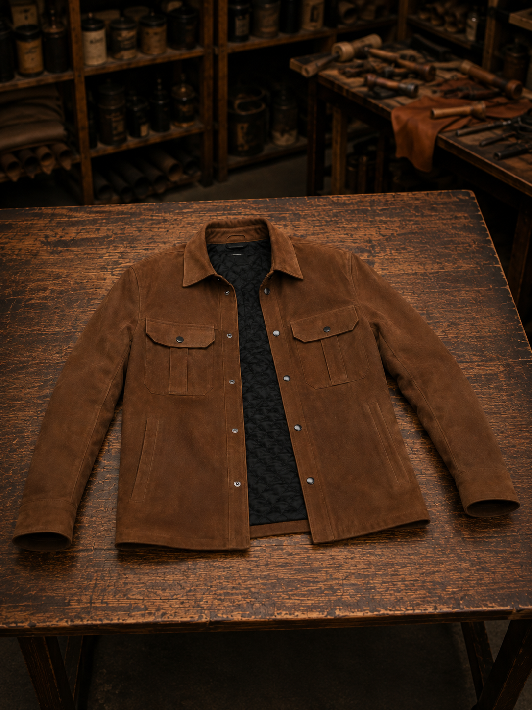 Sepia Suede Dark Brown Leather Jacket For Men