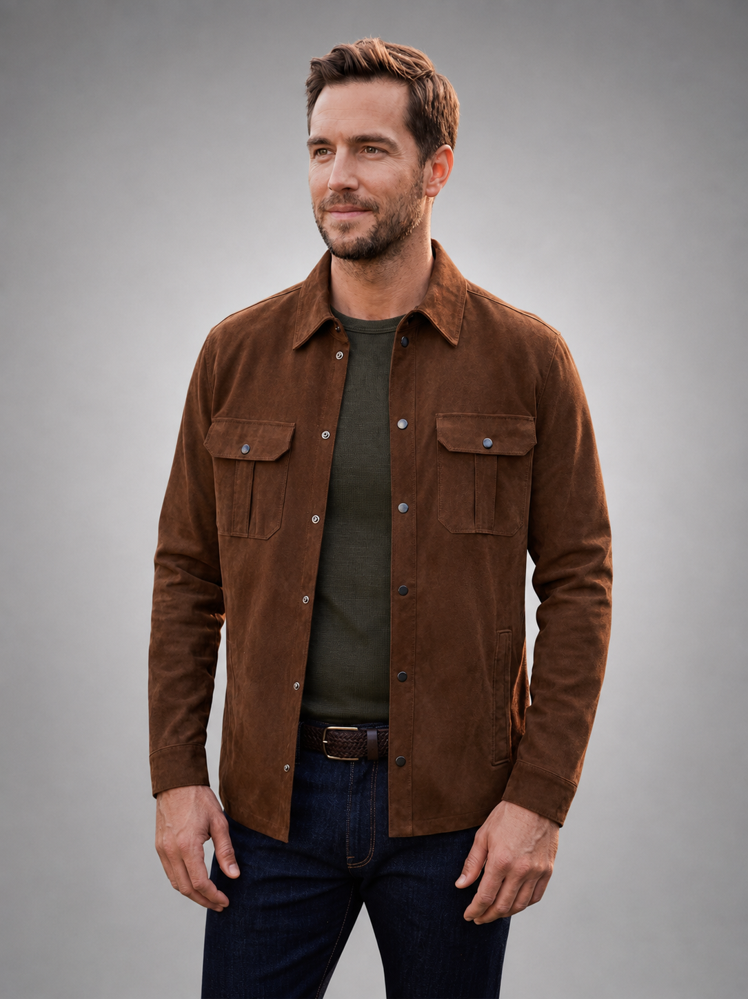Sepia Suede Dark Brown Leather Jacket For Men