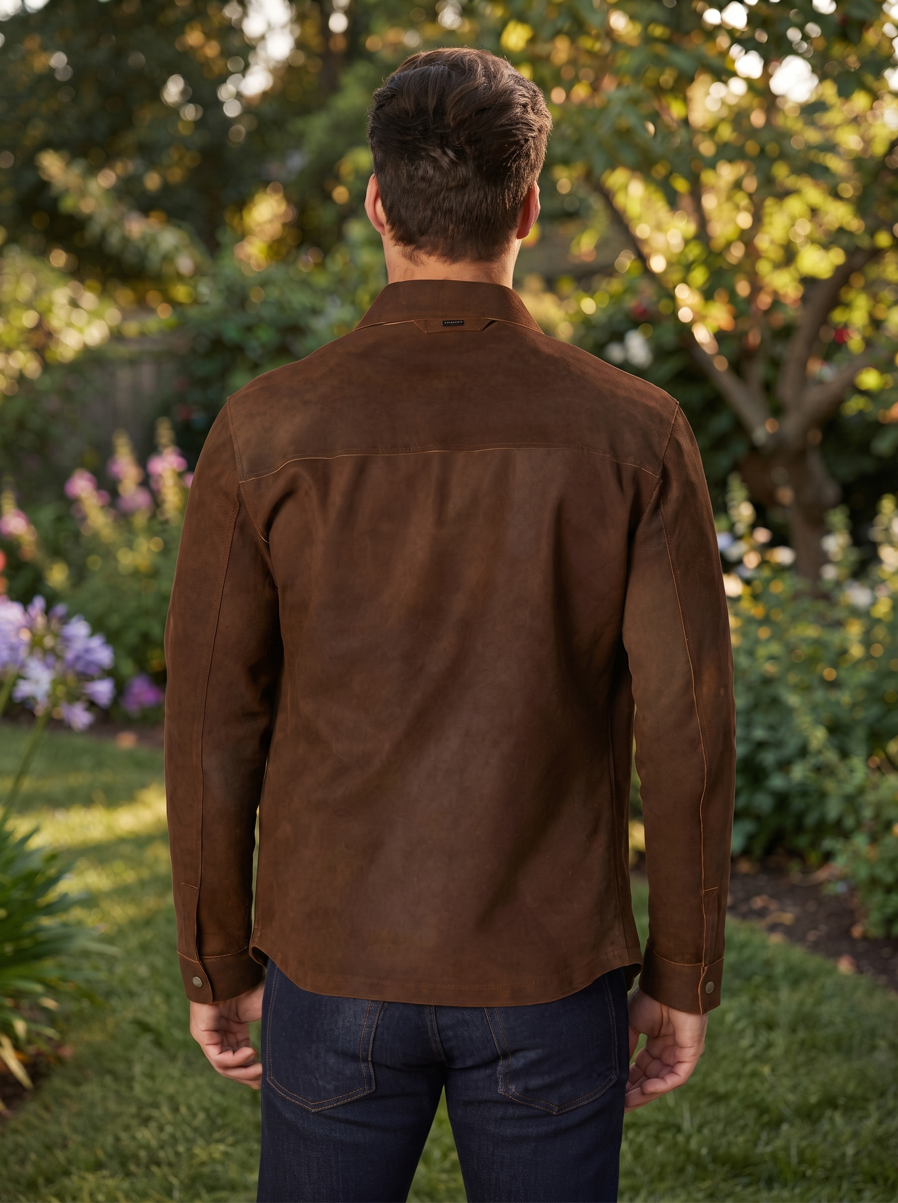 Sepia Suede Dark Brown Leather Jacket For Men