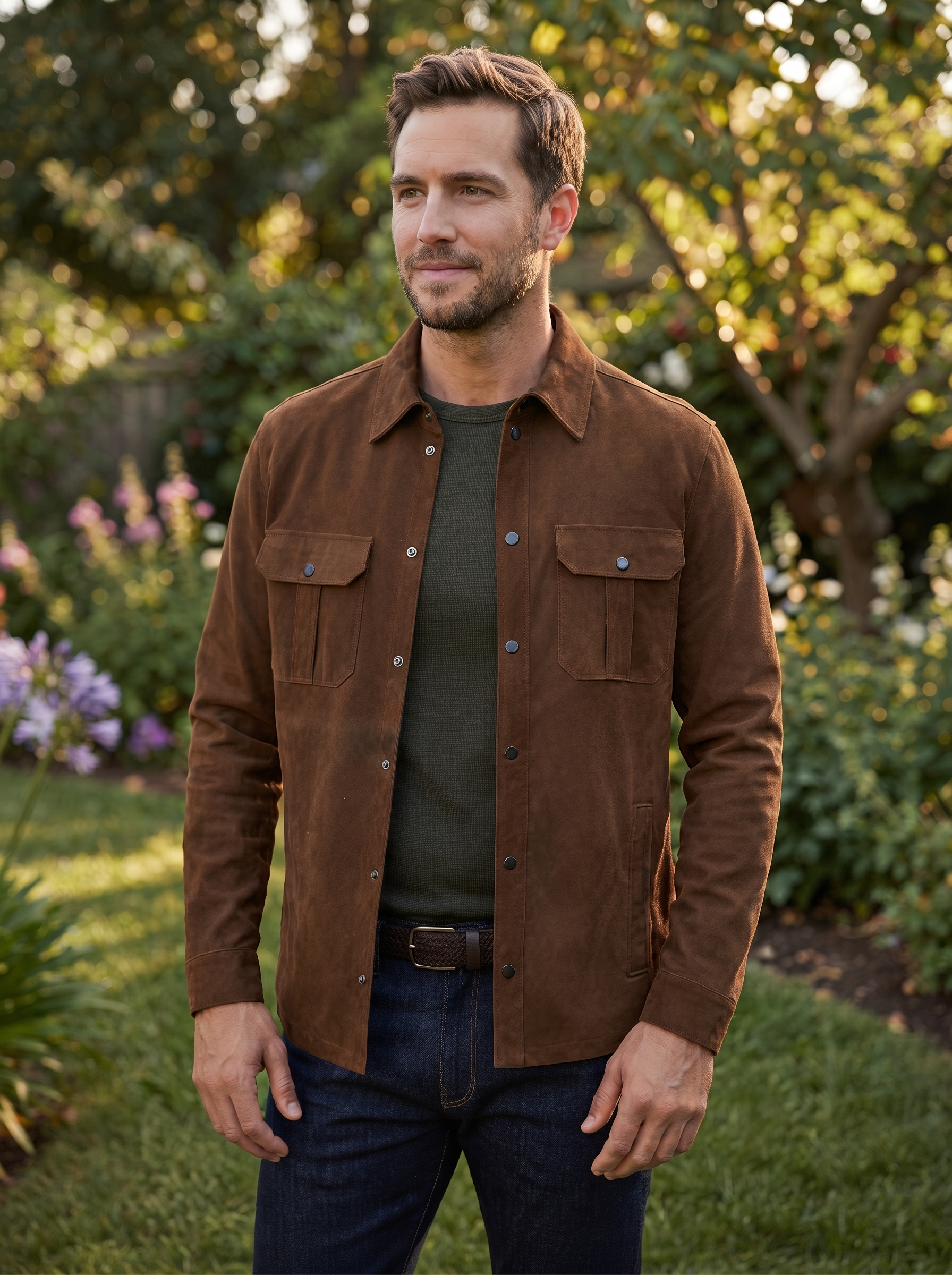 Sepia Suede Dark Brown Leather Jacket For Men
