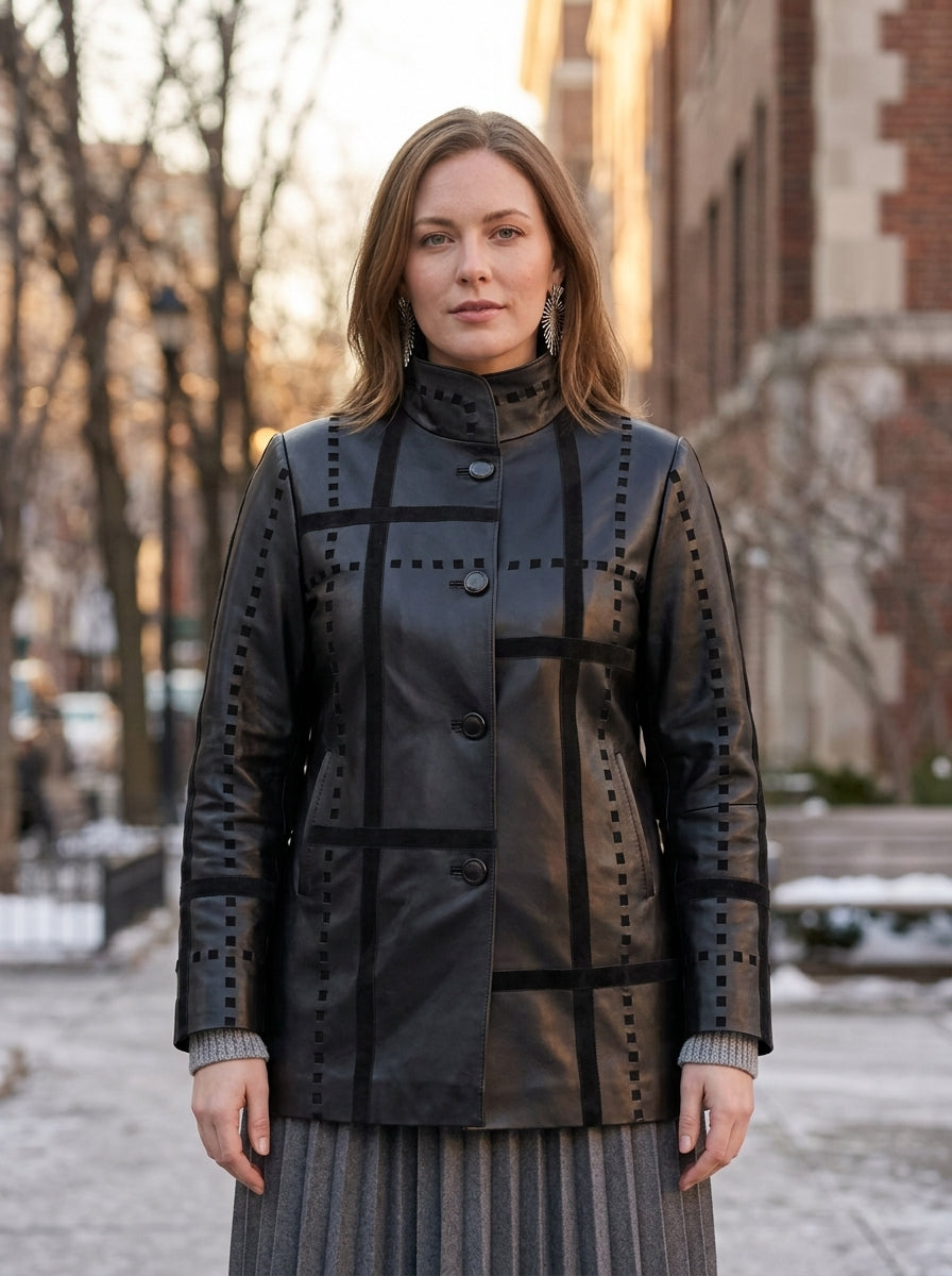 Serenity Women Black Leather Coat