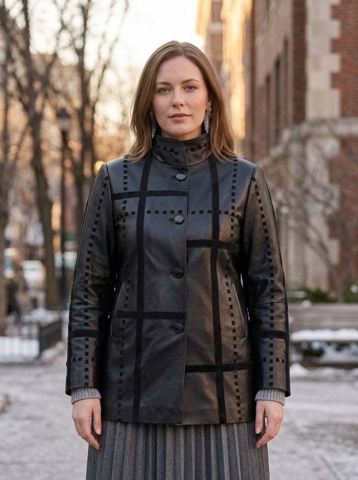 Serenity Women Black Leather Coat
