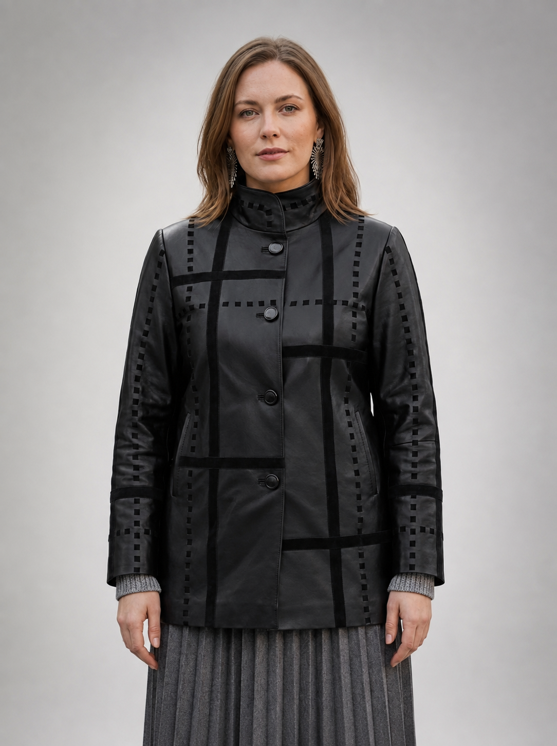 Serenity Women Black Leather Coat