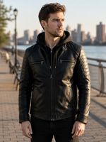 Sergio Black Sports Hooded Leather Jacket For Men