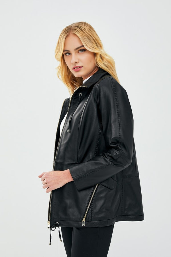 Lucy Casual Black Leather Jacket For Women