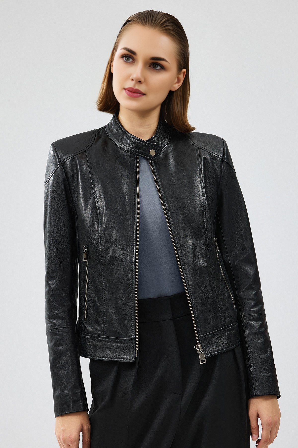 Short Black Leather Jacket For Women