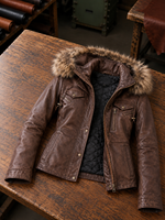 Sienna Women's Brown Leather Jacket With Fur Hood
