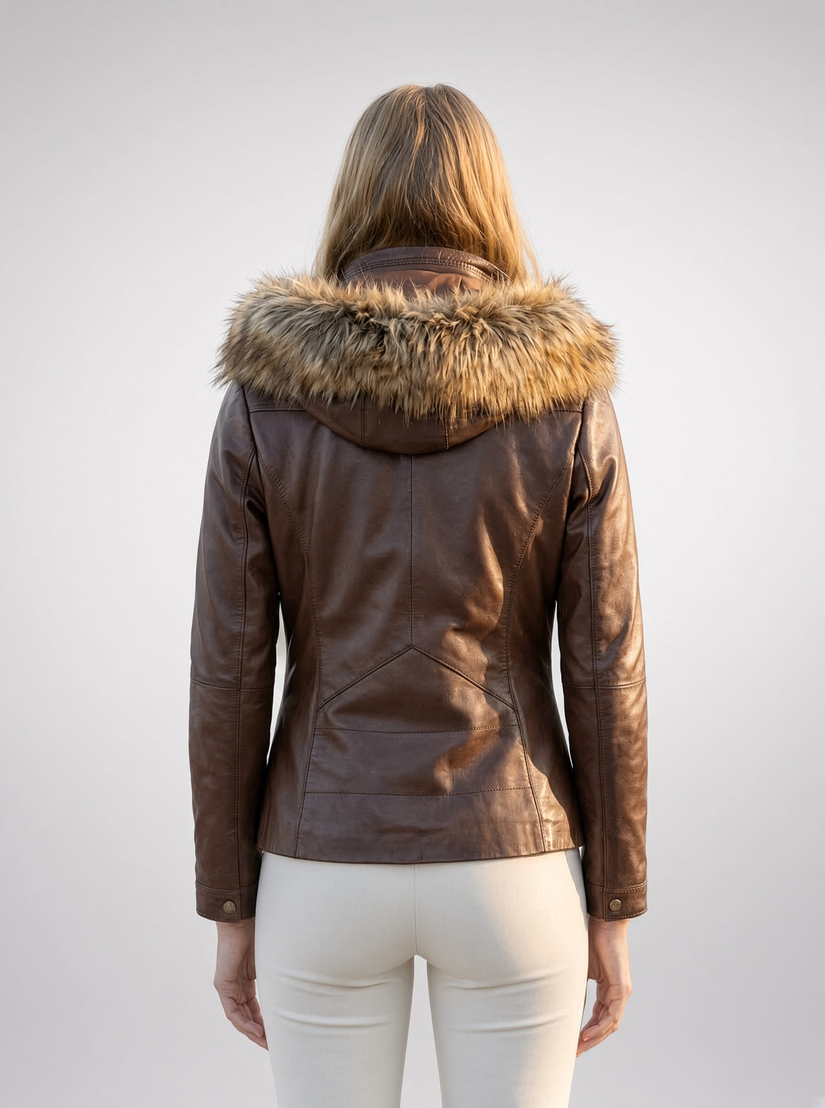 Sienna Women's Brown Leather Jacket With Fur Hood