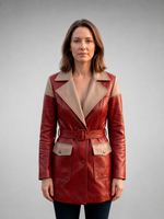 Pretty Red Leather Coat For Women