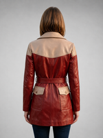 Pretty Red Leather Coat For Women