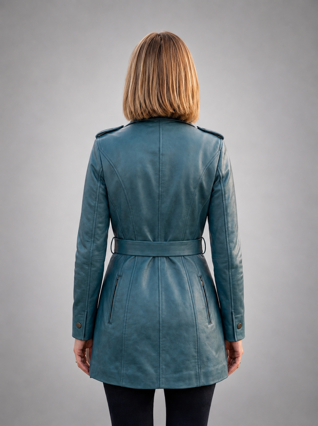 Skyblue Unique Leather Coat For Women