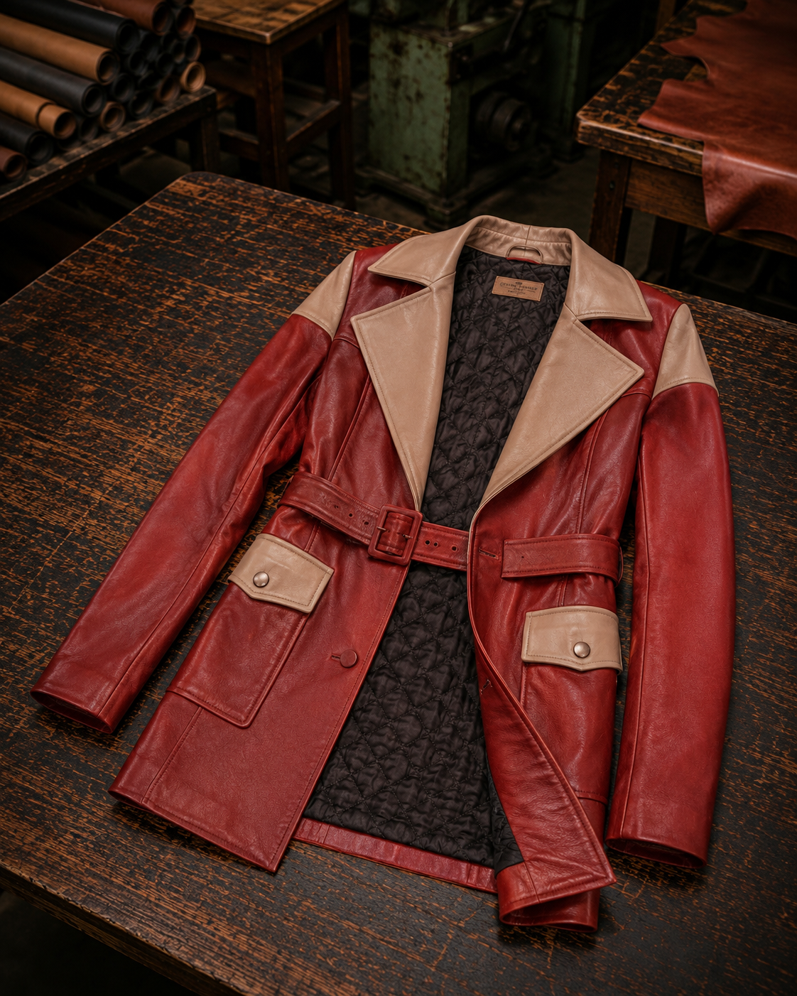 Pretty Red Leather Coat For Women