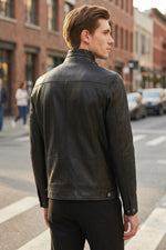 Wade Slim-Fit Black Leather Jacket For Men