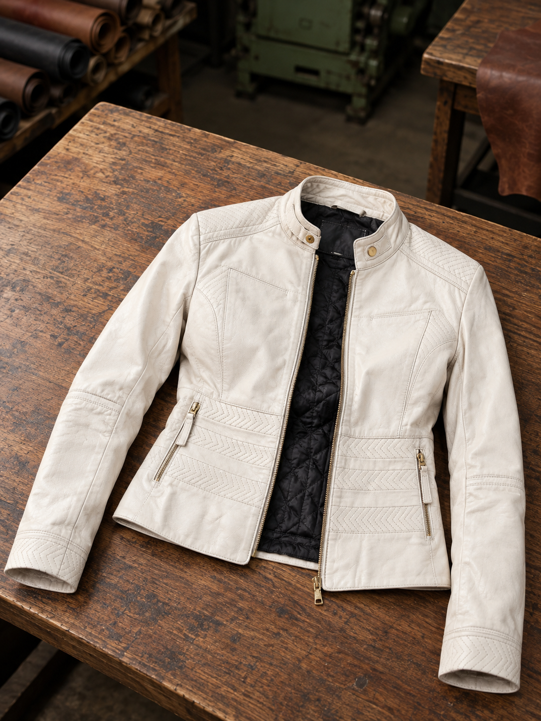Snow White Leather Jacket For Women