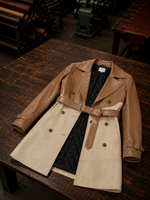 Sofia Women's Beige Garnished Cappuccino Leather Trench Coat