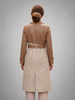 Sofia Women's Beige Garnished Cappuccino Leather Trench Coat