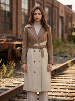 Sofia Women's Beige Garnished Cappuccino Leather Trench Coat