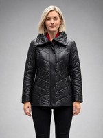 Sophia Black High Collar Leather Jacket For Women
