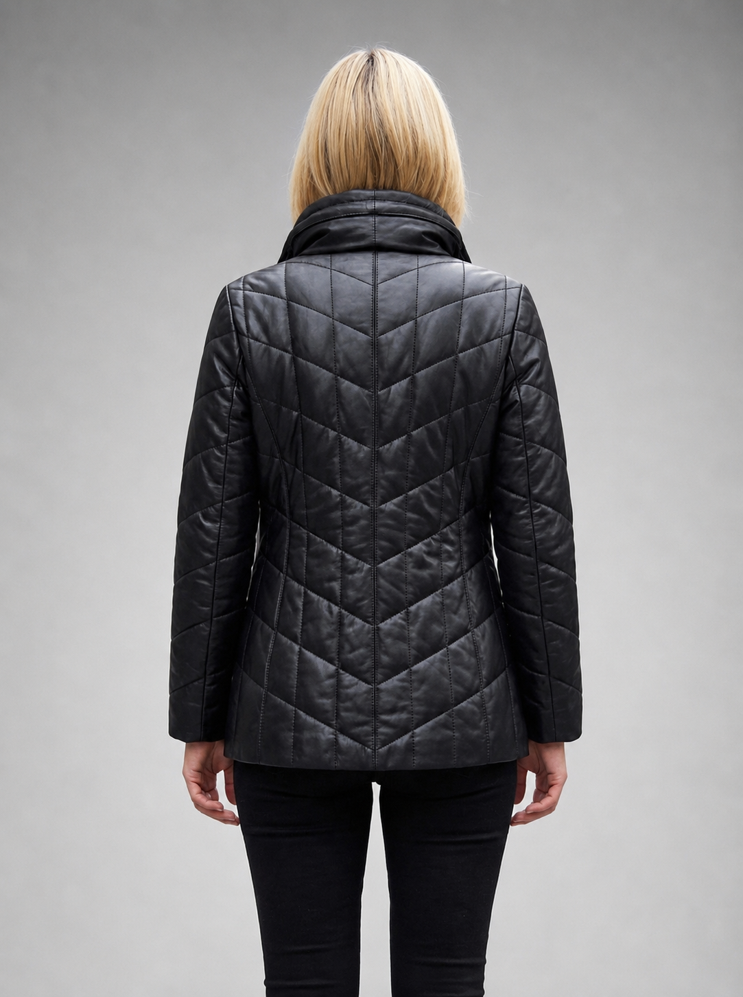 Sophia Black High Collar Leather Jacket For Women