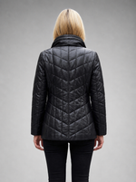 Sophia Black High Collar Leather Jacket For Women