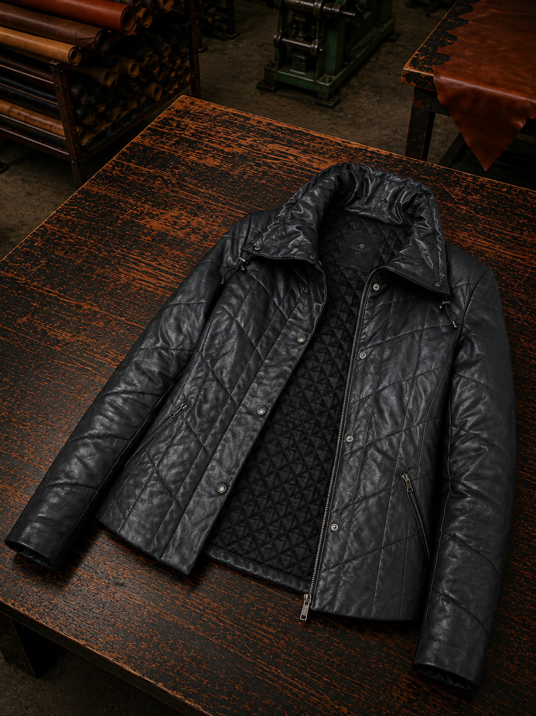 Sophia Black High Collar Leather Jacket For Women