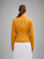 Stella bike Racer Yellow Leather Jacket For Women