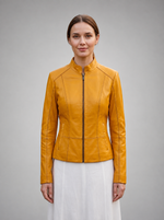 Stella bike Racer Yellow Leather Jacket For Women