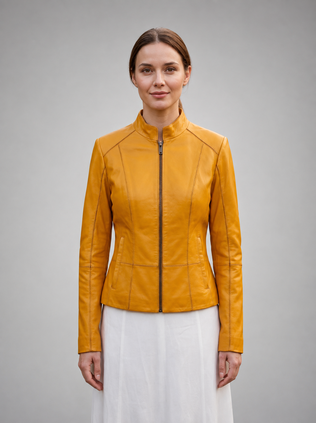 Stella bike Racer Yellow Leather Jacket For Women