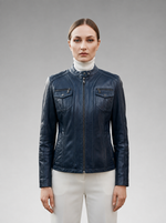 Stephanie Fit Blue Leather Jacket For Women