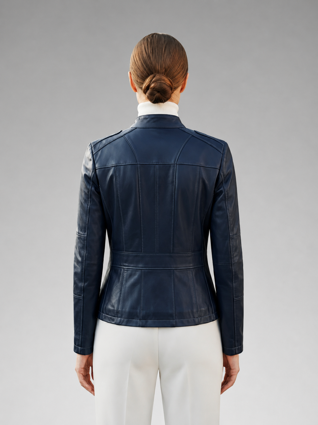 Stephanie Fit Blue Leather Jacket For Women
