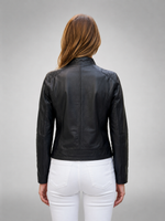 Street Style Motor Bike Black Leather Jacket For Women