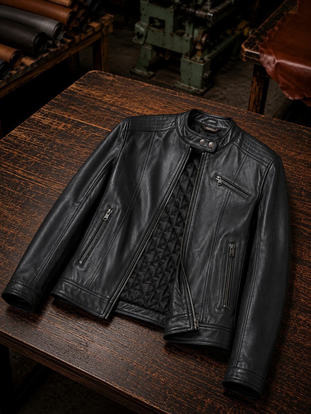 Street Style Motor Bike Black Leather Jacket For Women