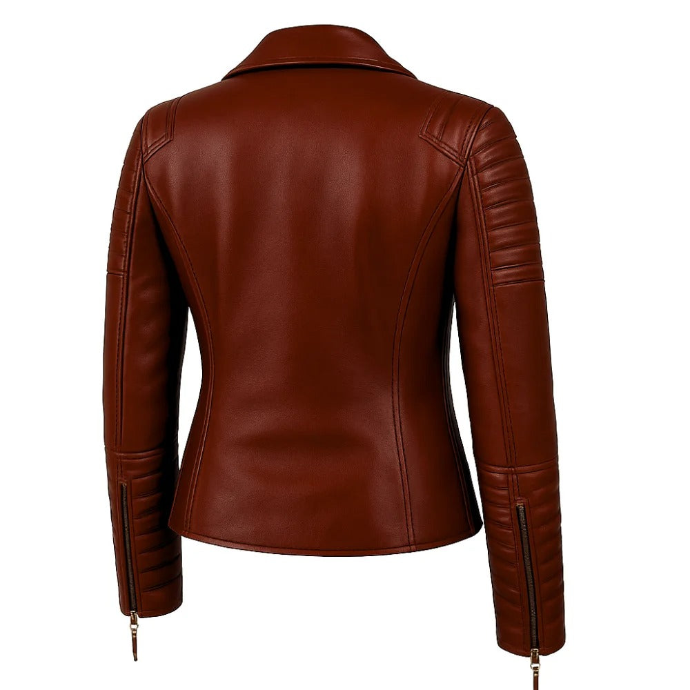Stylish Women’s Merlot Red Quilted Leather Moto Jacket