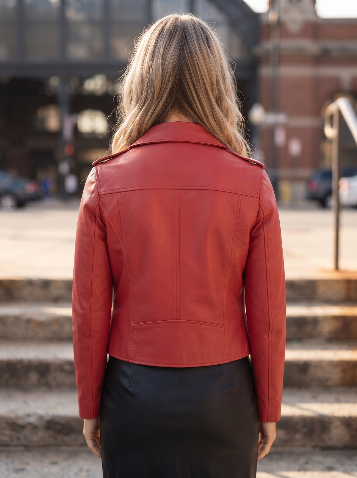 Stylish Red Leather Jacket For Woman