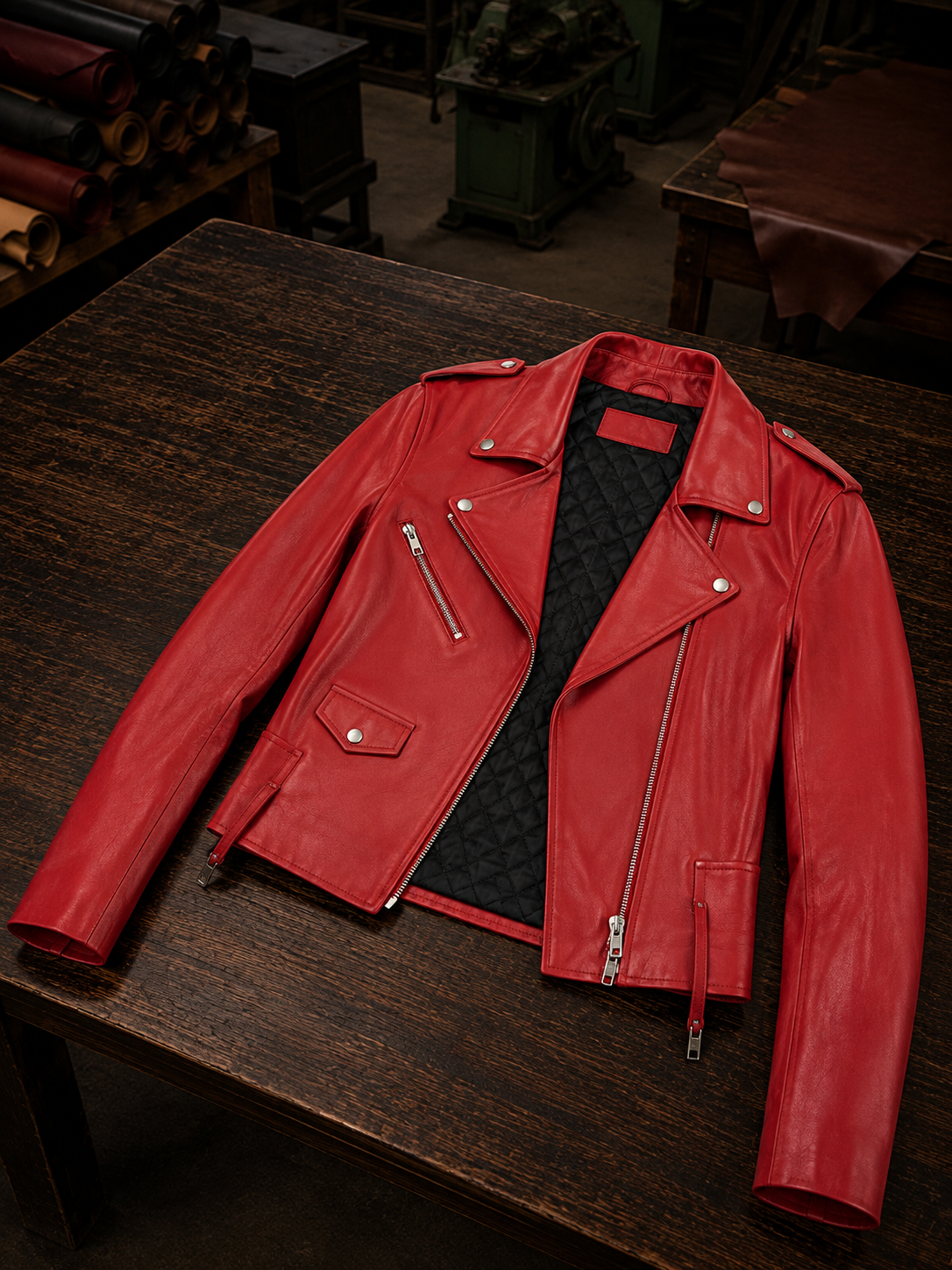 Stylish Red Leather Jacket For Woman