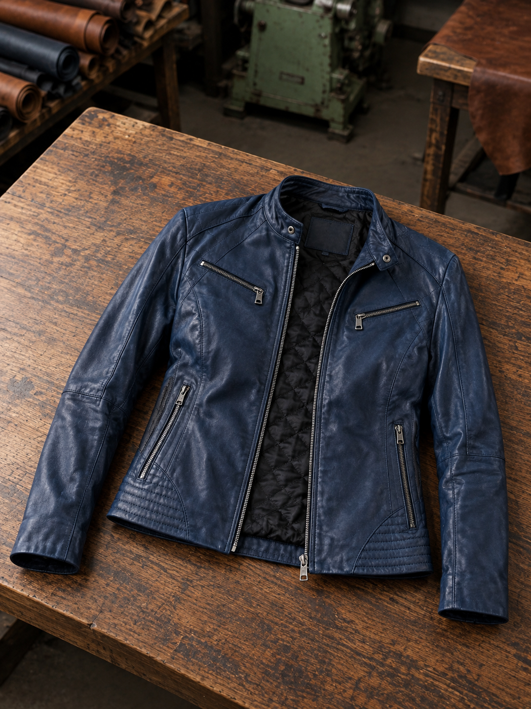Sydney Blue Leather Jacket for Women