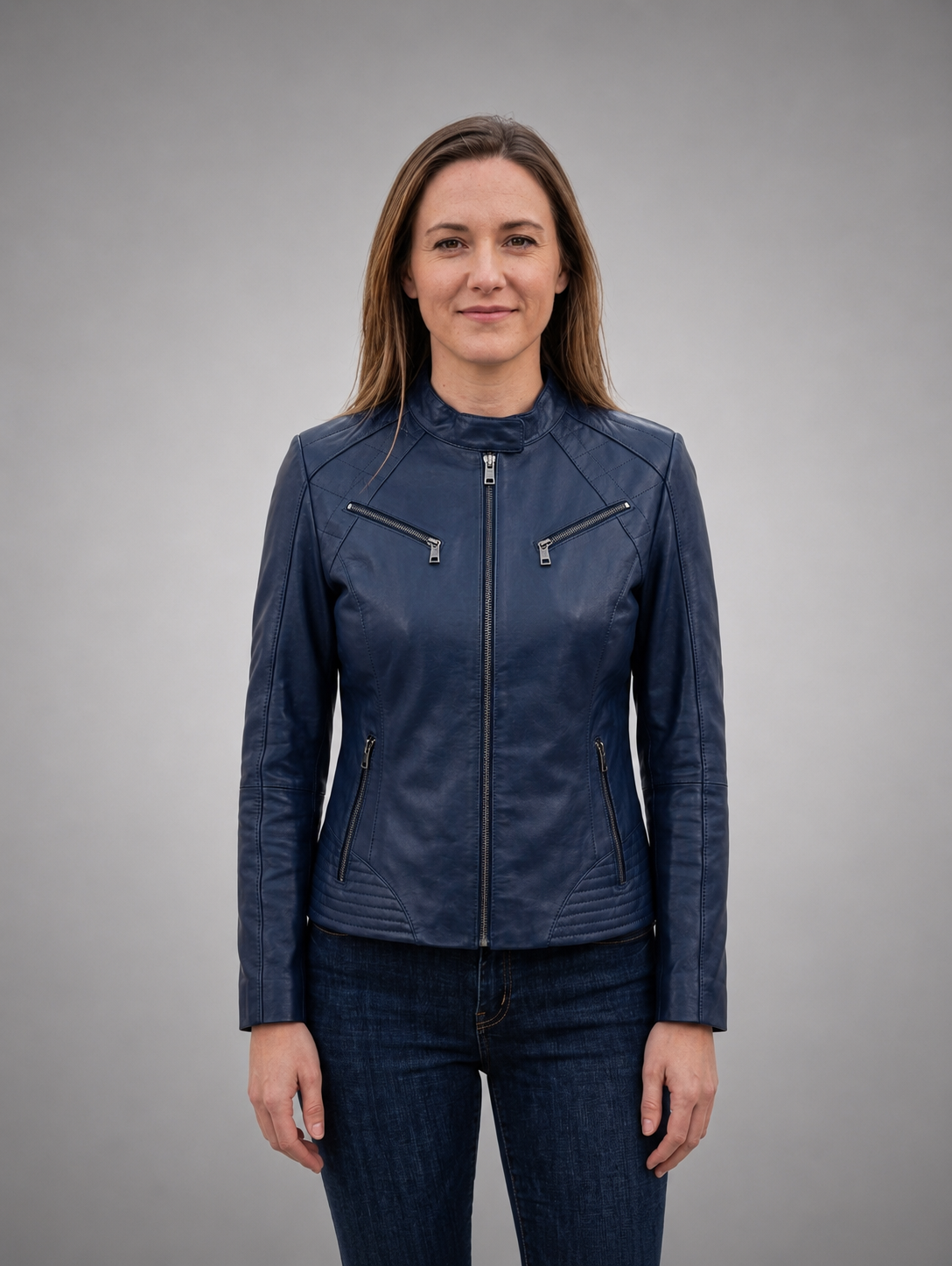 Sydney Blue Leather Jacket for Women
