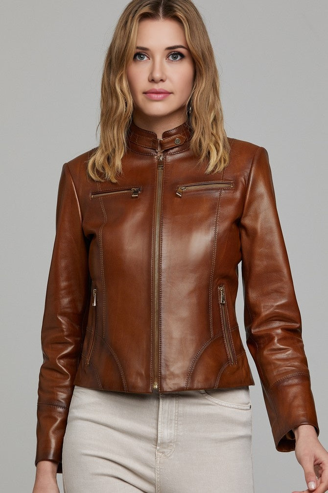 Natalia Distressed Brown Leather Jacket