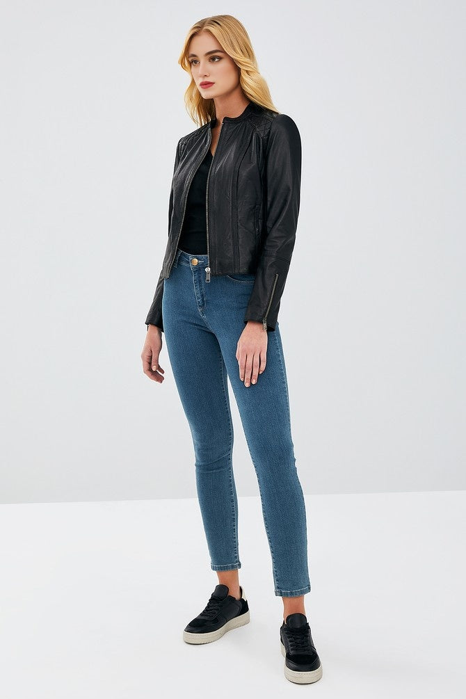 Black Paris Leather Jacket For Women's