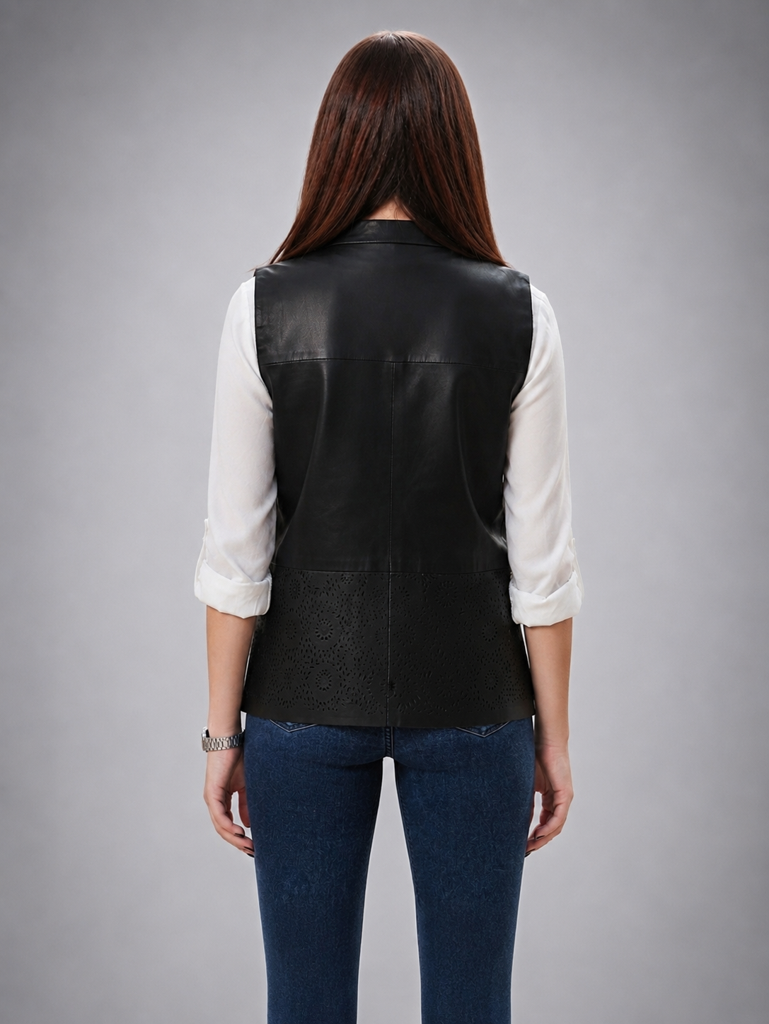 Tawana Vest Black Front Open Leather Jacket For Women