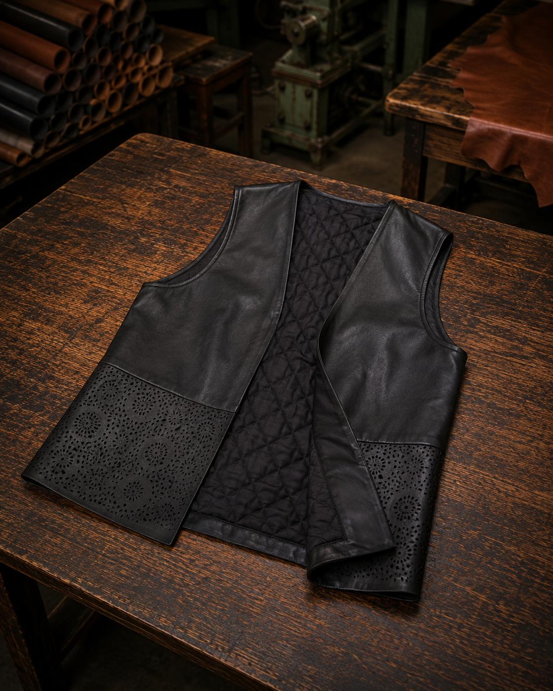 Tawana Vest Black Front Open Leather Jacket For Women