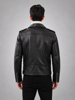 Terrance Men's Black Stylish Leather Jacket With Front Belt Closure
