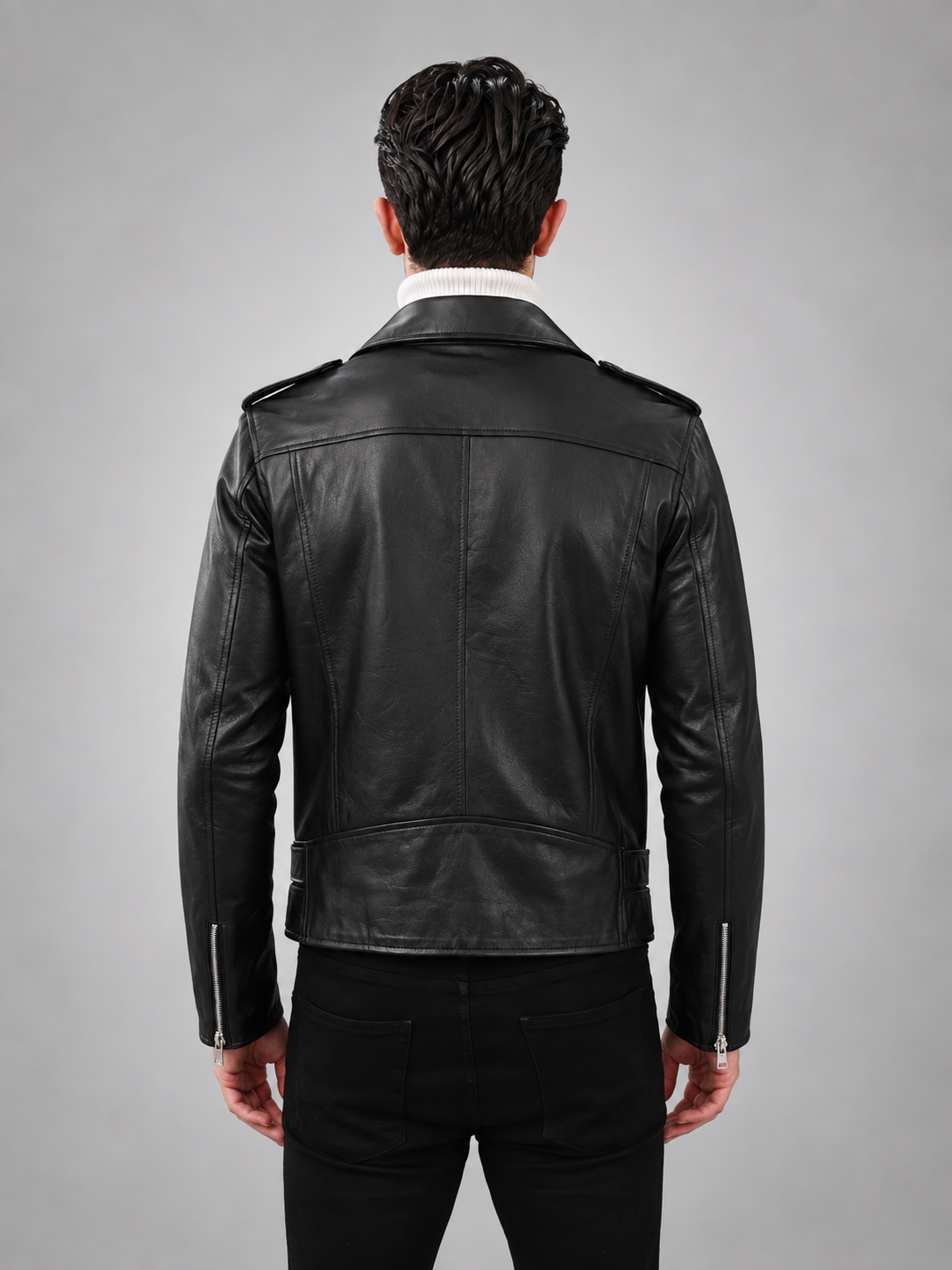 Terrance Men's Black Stylish Leather Jacket With Front Belt Closure